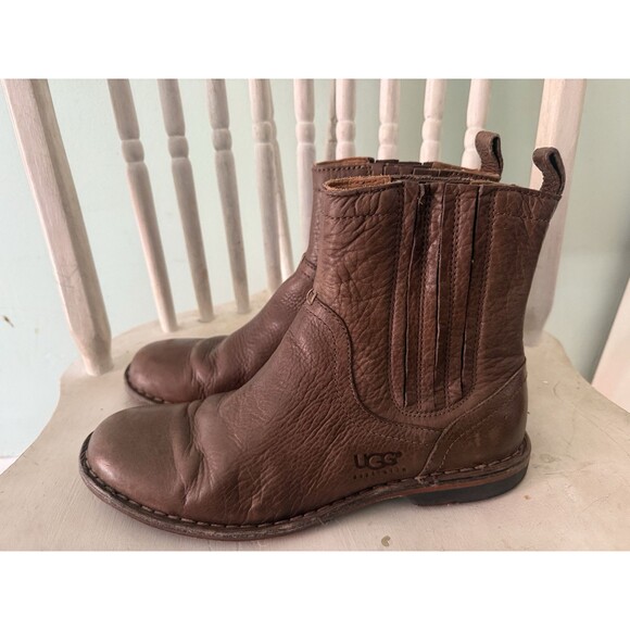 UGG Leather Chelsea 5633 Boots Men Size 10 Brushed Brown Pull On - Picture 3 of 7